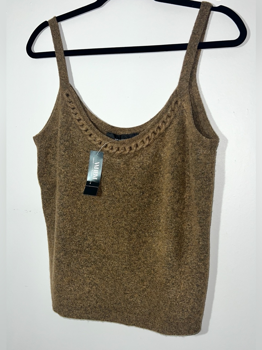 NWT White House Black Market Brown Knit Tank Top Chain Neck Large